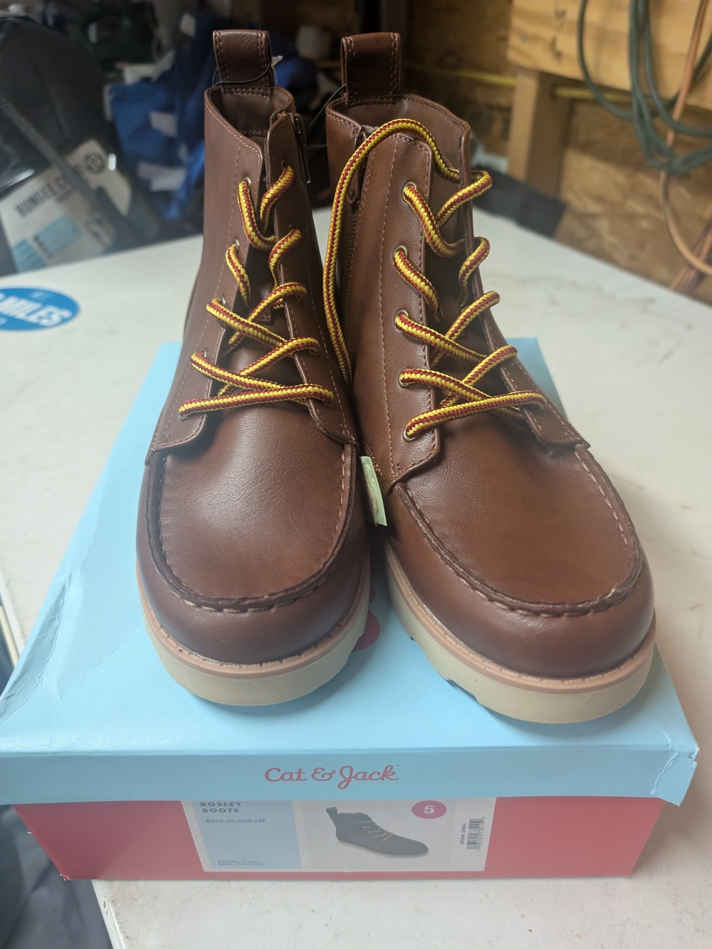 Cat & Jack Brown Leather Chukka Boots with Yellow Accent Laces
